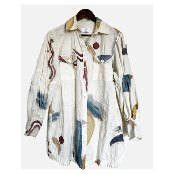 SIR x Gabrielle Penfold Martine Linen Long Sleeve Shirt Dress Painted Cream US 4 - Picture 3 of 10